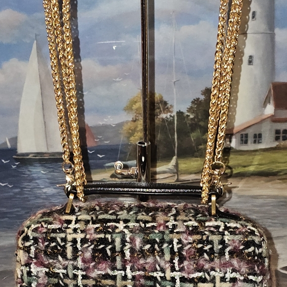 Tory Burch  Britten Tweed MultiColor Mini Top Handle Bag with Chain Strap Nwot - Picture 6 of 16